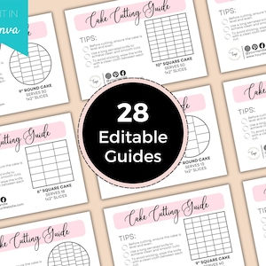 Cake Cutting Guide Bundle, Cake Serving Instructions, Editable Cake Cutting Guides, Printable Cake Instructions, Editable Template for Cakes