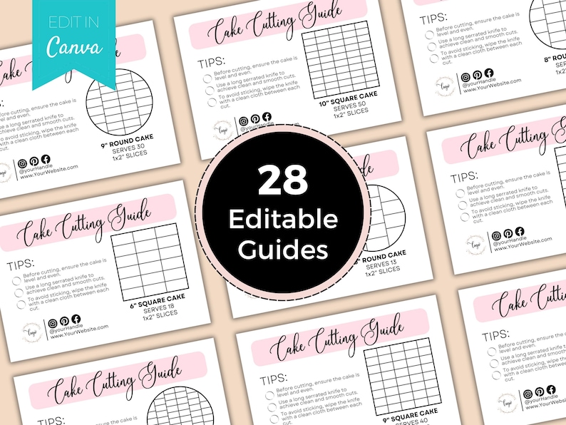 Cake Cutting Guide Bundle, Cake Serving Instructions, Editable Cake ...