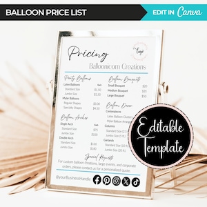 Custom Balloon Price List, Balloon Arrangement Price List, Editable Canva Template, Balloon Menu, Balloon Artist Custom Pricing Guide