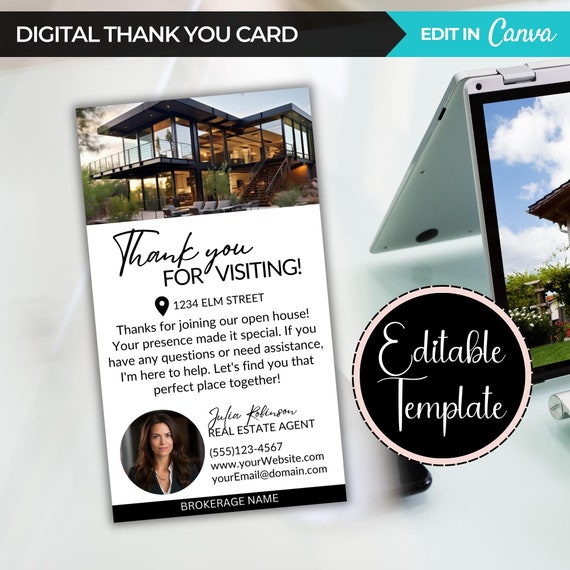 Real Estate Business Card, Digital Thank You Card, Real Estate Farming Template, Open House Thank You Card Follow Up, Real Estate Marketing