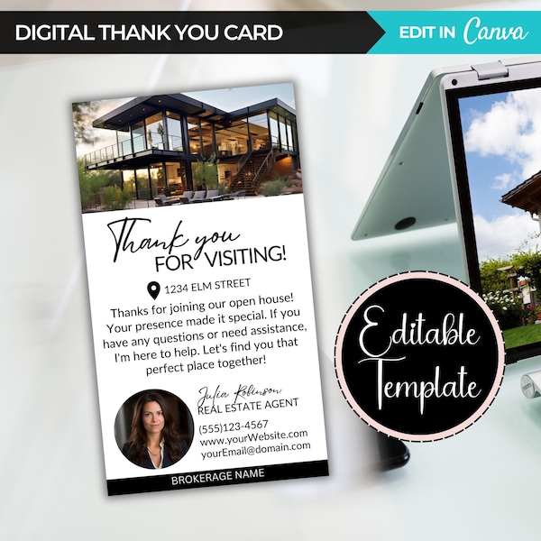 Real Estate Business Card, Digital Thank You Card, Real Estate Farming Template, Open House Thank You Card Follow Up, Real Estate Marketing