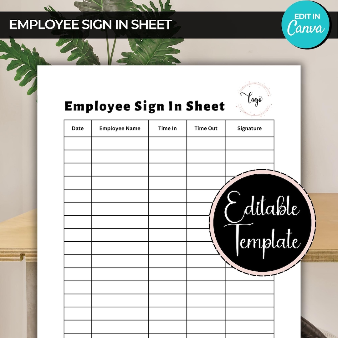 Employee Sign in Sheet With Time, Printable Sign in Sheet Template ...