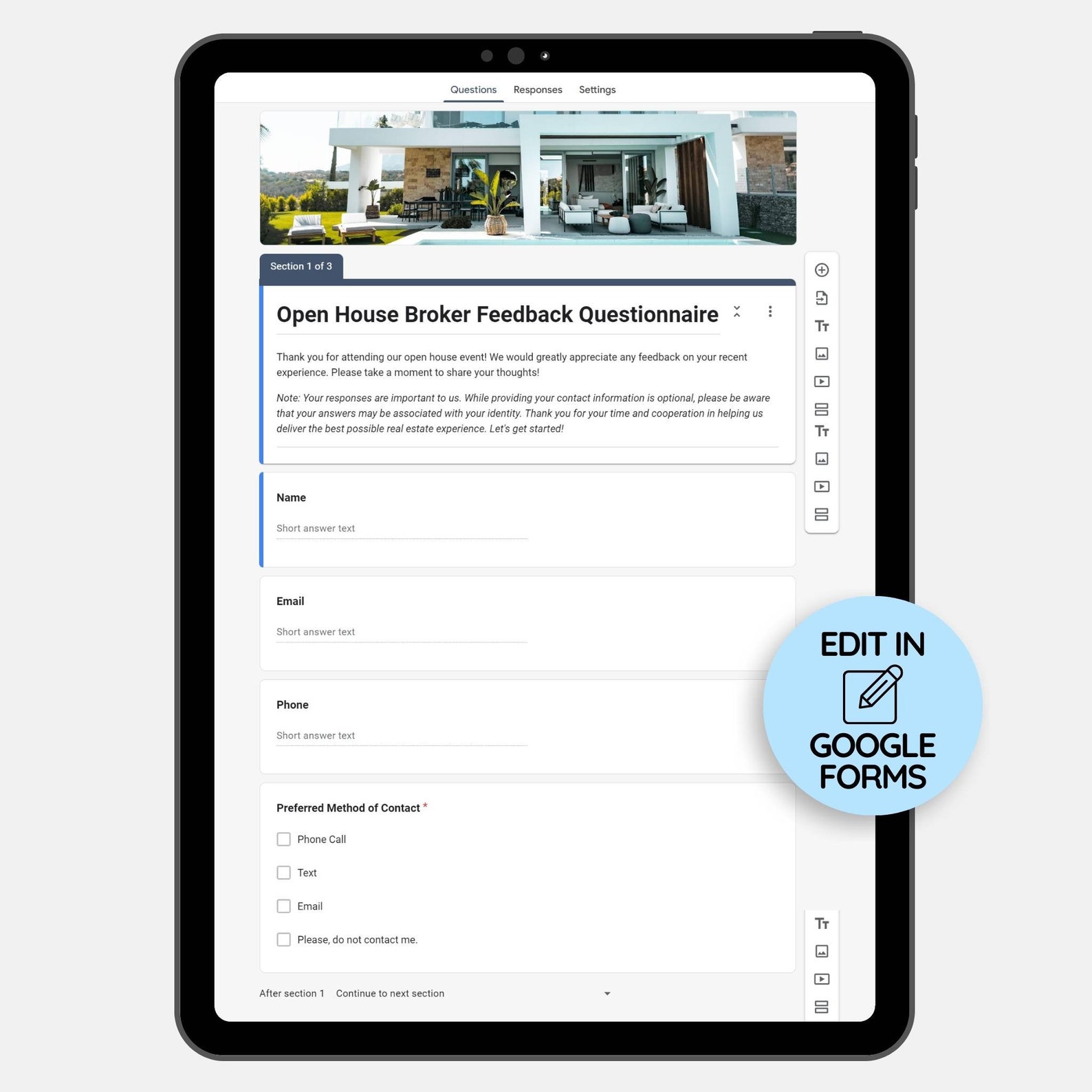 Digital Questionaire Form Google Forms Real Estate Broker Open House Feedback Questionnaire ...