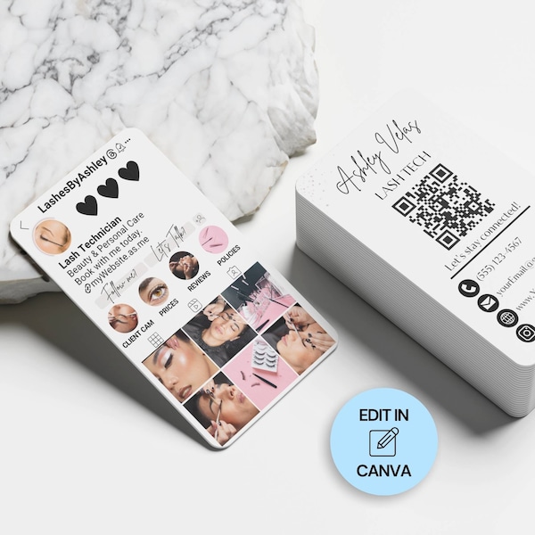 Lash Tech Business Card Template, Instagram Business Card, DIY Custom Canva Template, Editable Makeup Lashes Premade Instagram Card, IG Card