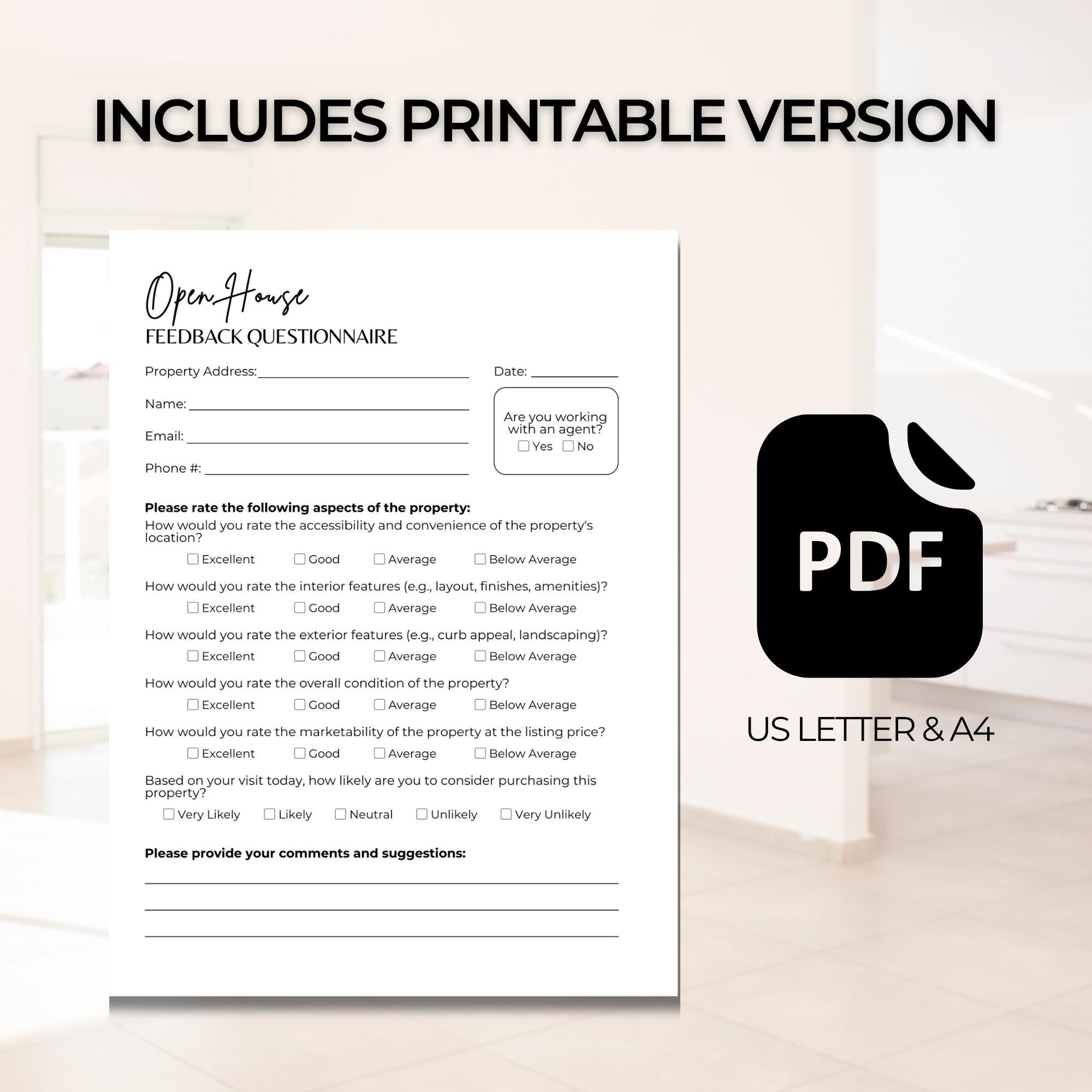 House Rental Questionnaire Real Estate Open House Feedback Questionnaire Template, Printable ...