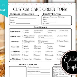 Cake Order Form Template, Wedding Cake Order Form, Bakery Order Form for Cake, Editable Custom Order Form, Printable Cake Order Form Receipt