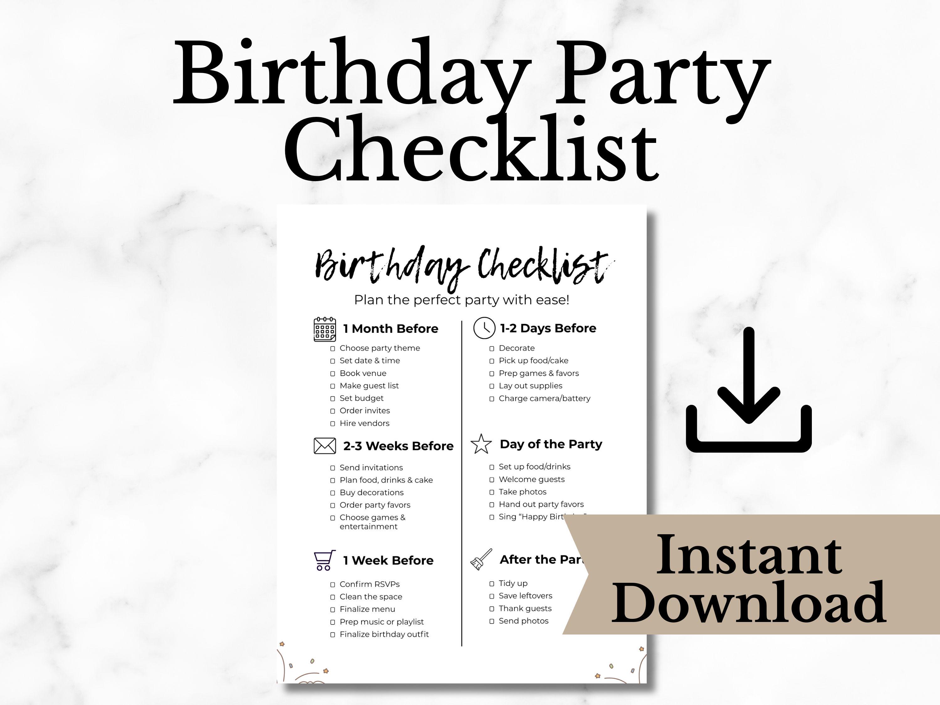 Editable Birthday Party Checklist Printable, Canva Template, Kids