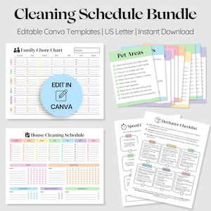 Editable Adult Chore Chart Bundle, Family Cleaning Schedule, Declutter Checklist, ADHD Planner, Cleaning Checklist, Deep Cleaning Cards
