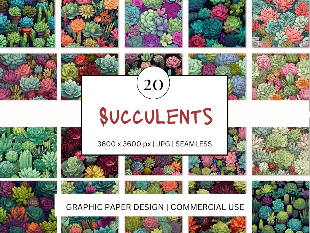 SEAMLESS Digital Paper - Succulents - 20 Designs - - Printable Paper ...