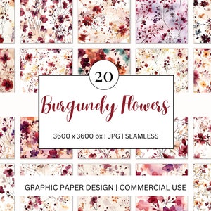 SEAMLESS Digital Paper - Burgundy Flowers - 20 Designs - - Print On Demand Scrapbooking DIY Projekte - Design