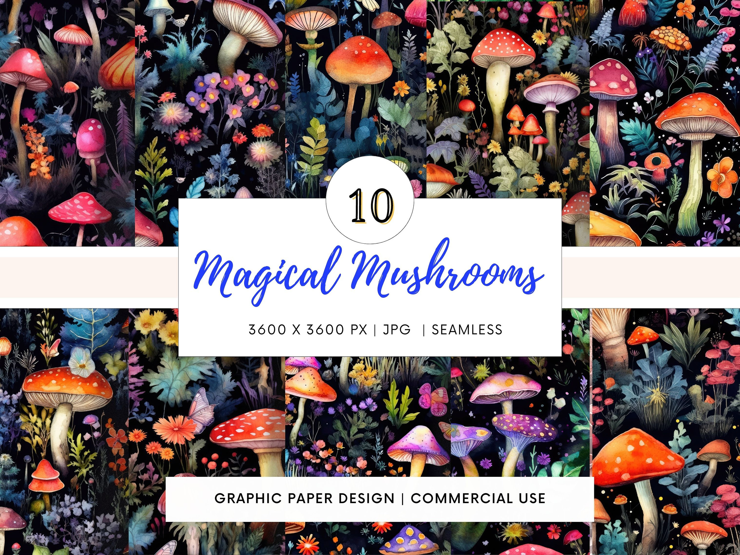 SEAMLESS Digital Paper - Magical Mushrooms - 10 Designs - - Print on ...
