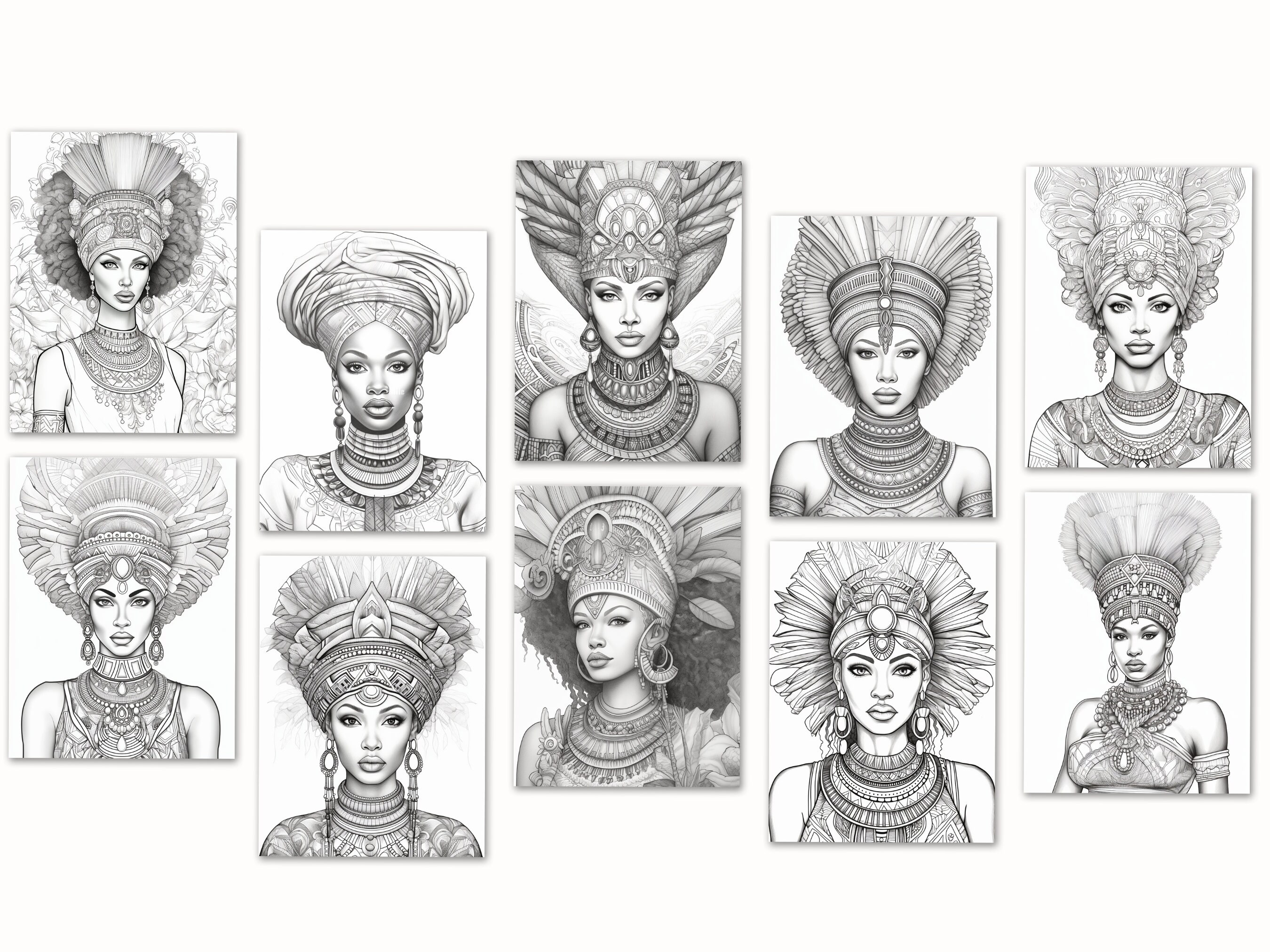 30 African Queen Coloring Pages GRAYSCALE Coloring Book for Adults ...