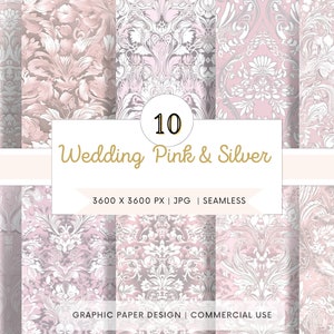 Papel digital SEM EMENDA - designs elegantes de casamento rosa e prata - 10 padrões para scrapbooking, web design - impressão sob demanda!