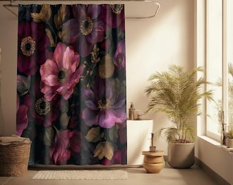 Dark Vintage Pink Anemone Shower Curtain | Moody Floral Bathroom Decor