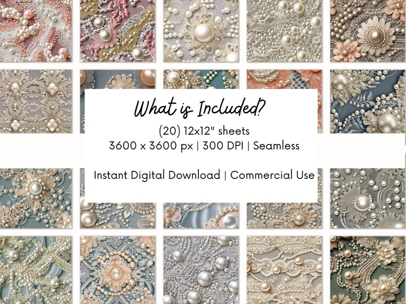 SEAMLESS Digital Paper Posh Pearls & Lace 20 Designs Print on Demand