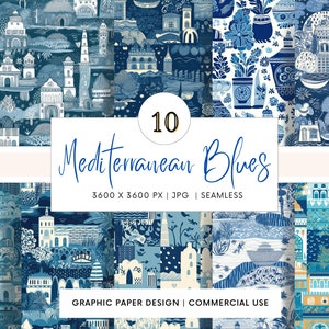 SEAMLESS Digital Paper - Mediterran Blues - 10 Designs - - Print On Demand - Scrapbooking - DIY Projekte - Design