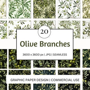 Papéis digitais SEM EMENDA - Ramos de oliveira - - 20 designs - - Impressão sob demanda de projetos de scrapbooking DIY - Design