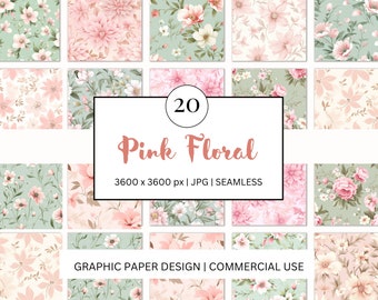 SEAMLESS Digital Paper - Pink Floral - 20 Designs -  - Print On Demand  Scrapbooking  DIY Projects - Design