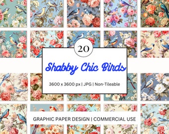 NOT-TILEABLE Digital Paper - Shabby Chic Birds   20 Designs -   Print On Demand  Scrapbooking  DIY Projects Design Journaling