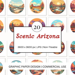 NOT-TILEABLE Digital Paper - Scenic Arizona  -  20 Designs -  - Print On Demand  Scrapbooking  DIY Projects Design Journaling