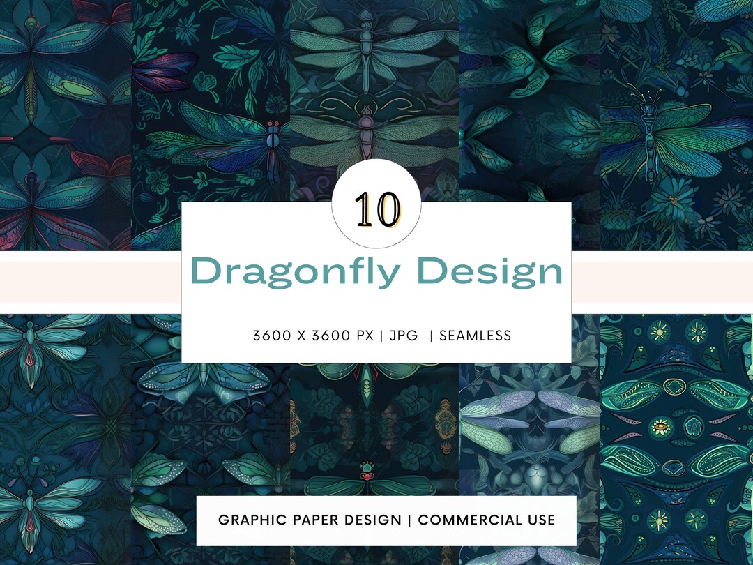 SEAMLESS Digital Paper - Dragonfly Design - 10 Designs - - Print on ...