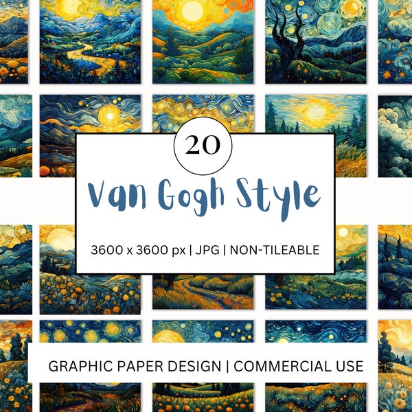 NOT-TILEABLE Digital Papers - Van Gogh Style -  - 20 Designs   - Print On Demand  Scrapbooking  DIY Projects - Design