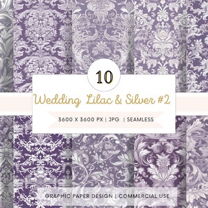 Papel digital SEM EMENDA - Elegante design de casamento lilás e prata # 2 - 10 padrões para scrapbooking, web design - impressão sob demanda!