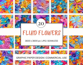 SEAMLESS Digital Papers - Fluid Flowers  - - 20 Designs -  - Print On Demand  Scrapbooking  DIY Projects - Design