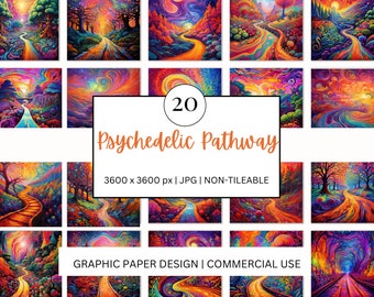 NOT-TILEABLE Digital Paper - Psychedelic Pathways   - 20 Designs   - Print On Demand  Scrapbooking  DIY Projects - Design