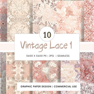 SEAMLESS Digital Paper - Vintage Lace #1  - 10 Designs -  - Print On Demand - Scrapbooking - DIY Projects - Design