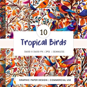 SEAMLESS Digital Paper - Tropical Birds - 10 Designs - - Print On Demand - Scrapbooking - Journaling - Projekte