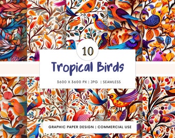 SEAMLESS Digital Paper - Tropical Birds  - 10 Designs -  - Print On Demand - Scrapbooking - Journaling - Projects