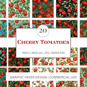 Papel digital SEM EMENDA - Tomates cereja - - 20 designs - - Impressão sob demanda de projetos de scrapbooking DIY - Design