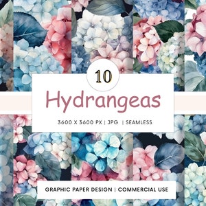 SEAMLESS Digital Paper - Hortensien - 10 Designs - - Print On Demand - Scrapbooking - DIY Projekte - Web Design