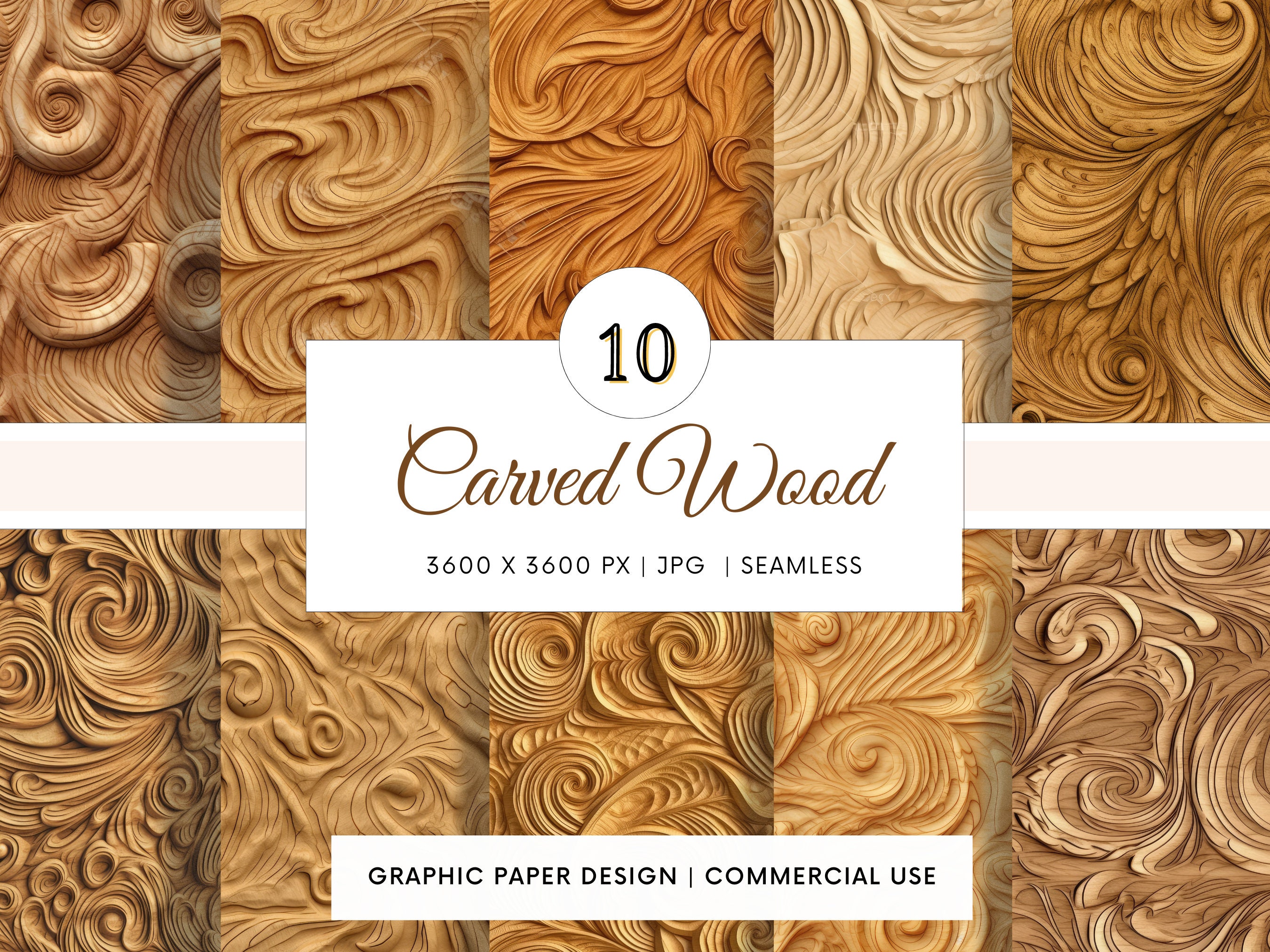 SEAMLESS Digital Paper - Carved Wood Texture - 10 Designs - - Print on ...