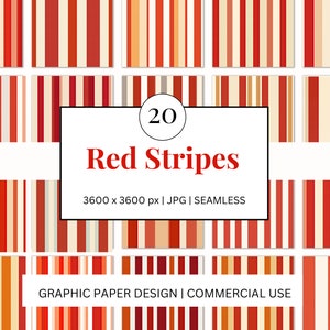 Papier numérique SANS COUTURE - Rayures rouges - - 20 Designs - - Print On Demand Scrapbooking DIY Projects - Design