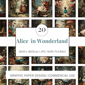 NOT-TILEABLE Digital Paper -  Alice in Wonderland - Vintage Look   -20 Designs  Print On Demand Scrapbooking Journaling  Projects