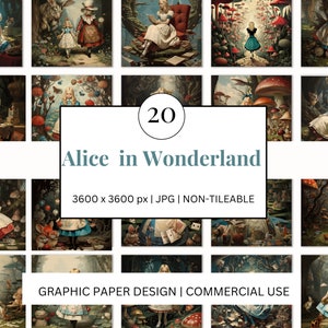 Carta digitale NON PIASTRELLABILE - Alice nel paese delle meraviglie - Look vintage - 20 disegni Stampa su richiesta Progetti di scrapbooking, journaling