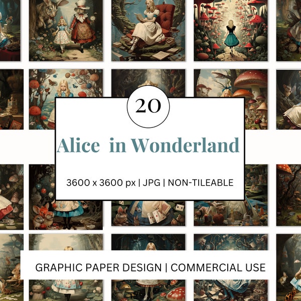 Papier numérique NOT-TILEABLE - Alice au pays des merveilles - Look vintage -20 Designs Print On Demand Scrapbooking Journaling Projects