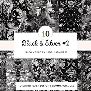 Papel digital SEM EMENDA - Elegantes designs de casamento em preto e prata # 2 - 10 padrões para scrapbooking, web design - impressão sob demanda!