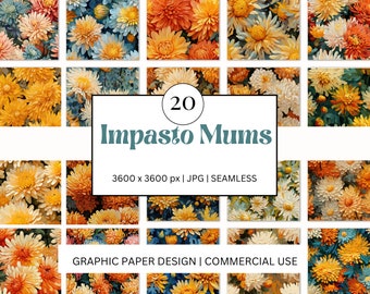 SEAMLESS Digital Paper - Impasto Mums  - 20 Designs -  - Print On Demand  Scrapbooking  DIY Projects - Design