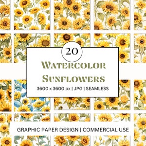 SEAMLESS Digital Papers - Aquarell Sonnenblumen - - 20 Designs - - Print On Demand Scrapbooking DIY Projekte - Design