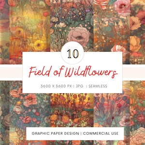 SEAMLESS Digital Paper - Feld der Wildblumen - 10 Designs - - Print On Demand - Scrapbooking - DIY Projekte - Design