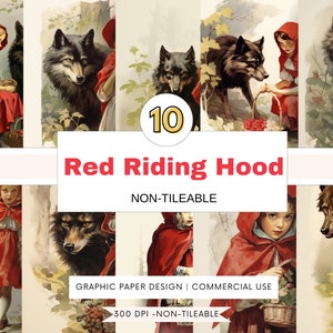 NOT-TILEABLE Digital Paper - Red Riding Hood - Vintage Look   -10 Designs  Print On Demand Scrapbooking Journaling  Projects