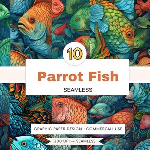 SEAMLESS Digital Paper - Papagei Fisch - - 10 Designs - - Print On Demand - Scrapbooking - DIY Projekte - Design