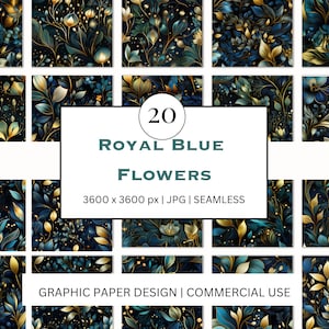 SEAMLESS Digital Paper - Royal Blue Flowers -   20 Designs   Print On Demand  Scrapbooking  DIY Projects - Design