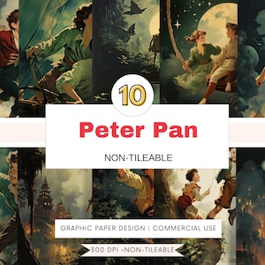 NOT-TILEABLE Digitales Papier - Peter Pan - Vintage Look-10 Designs Print On Demand Scrapbooking Journaling Projekte