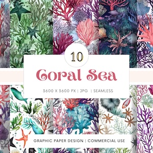 SEAMLESS Digital Paper - Coral Sea  - 10 Designs -  - Print On Demand - Scrapbooking - DIY Projects - Design