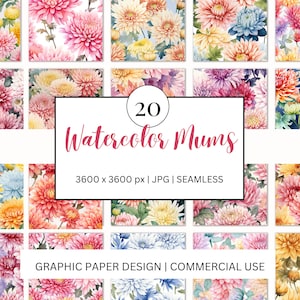 SEAMLESS Digital Paper - Aquarell Mütter Chrysanthemen - 20 Designs Print On Demand Scrapbooking DIY Projekte - Design