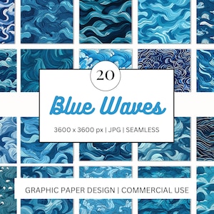 SEAMLESS Digital Papers - Blaue Wellen - - 20 Designs - - Print On Demand Scrapbooking DIY Projekte - Design